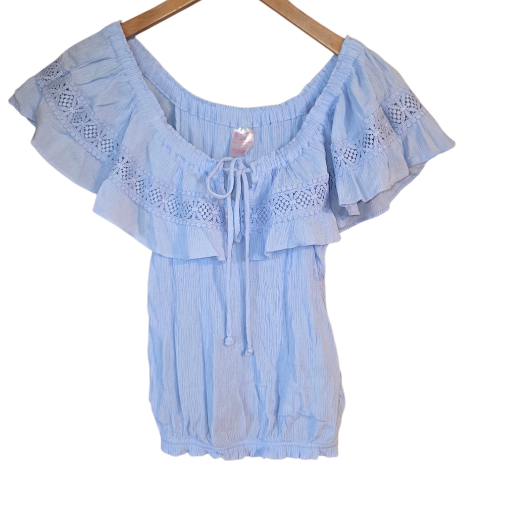 No Boundaries Blue Ruffled Flutter Sleeve Blouse